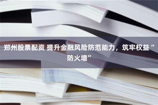 郑州股票配资 提升金融风险防范能力，筑牢权益“防火墙”