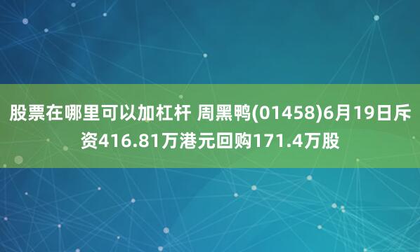 股票在哪里可以加杠杆 周黑鸭(01458)6月19日斥资416.81万港元回购171.4万股